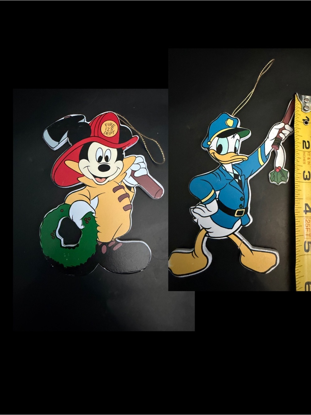 Vintage Disney Kurt S. Adler Wood Police Lot of 2 Mickey Christmas Ornament